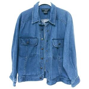 Retro Womens Jean Jacket Faded Distressed Blue Denim Trashed Adjustable Waist 8P